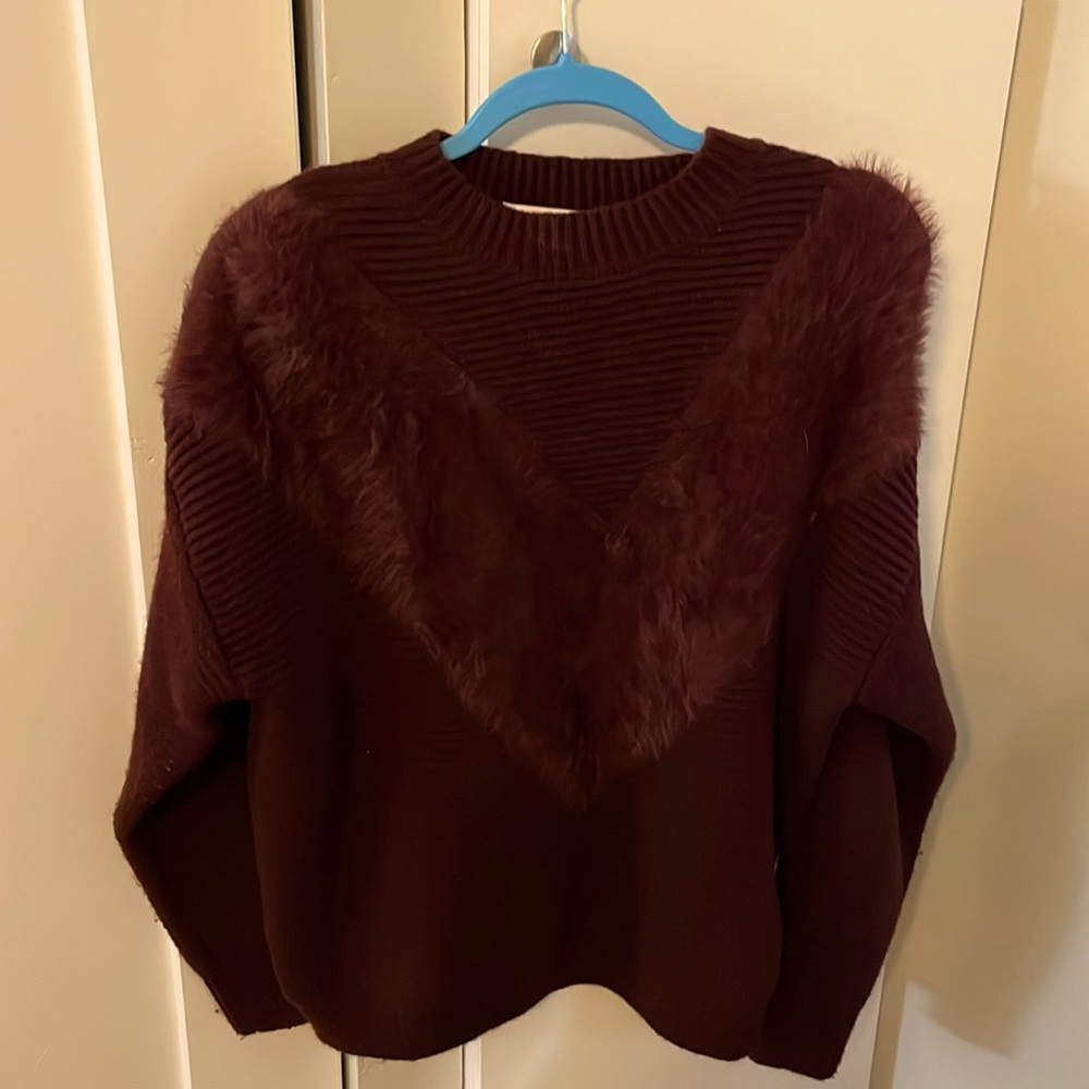 J.O.A. Burgundy fuzzy v detail winter sweater